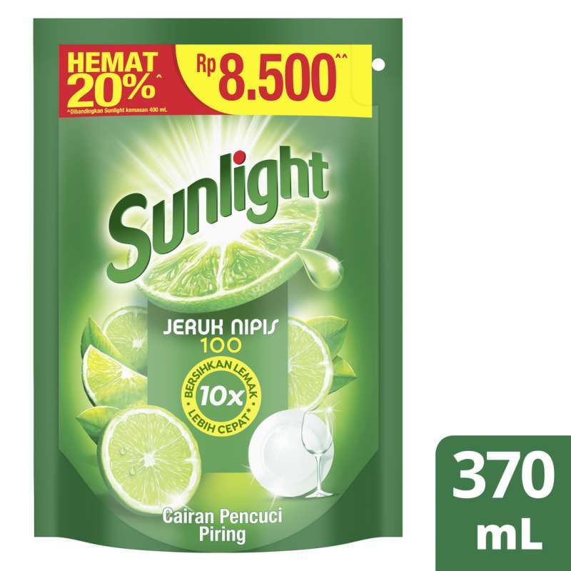 Sunlight Lime Refill 370ml / Sabun Cuci Piring Jeruk Nipis