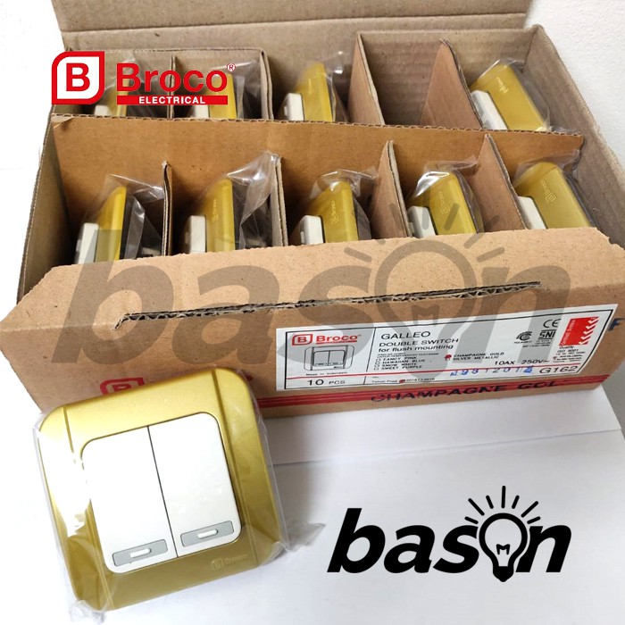 BROCO Galleo Gold / Emas G162 | Saklar 2 Gang 1 Way Switch