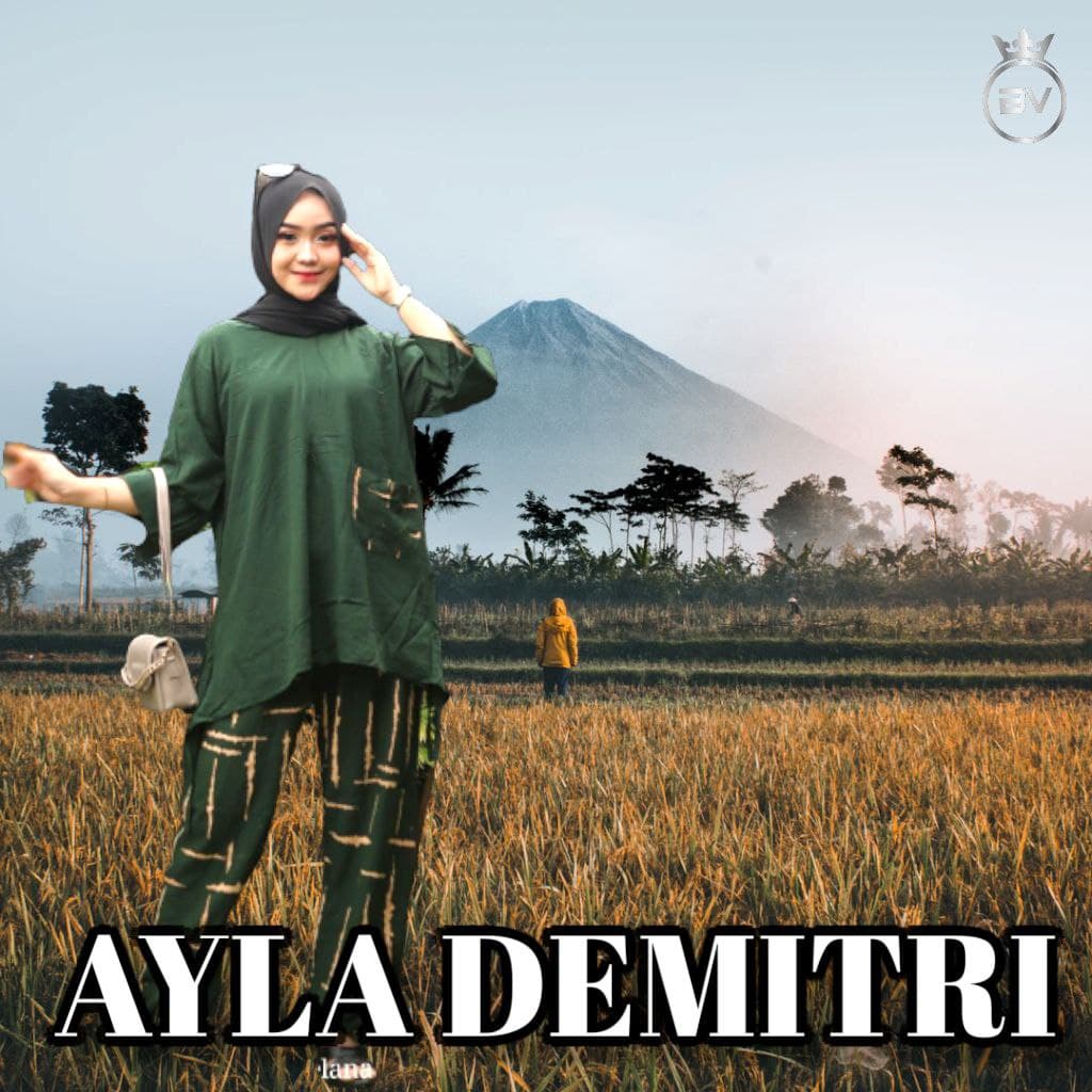 Alya Demitri One Set Wanita Rayon Premium Setelan Wanita Batik Tie Dye Lengan 7/8 Set Celana Kekinian LD 114 cm