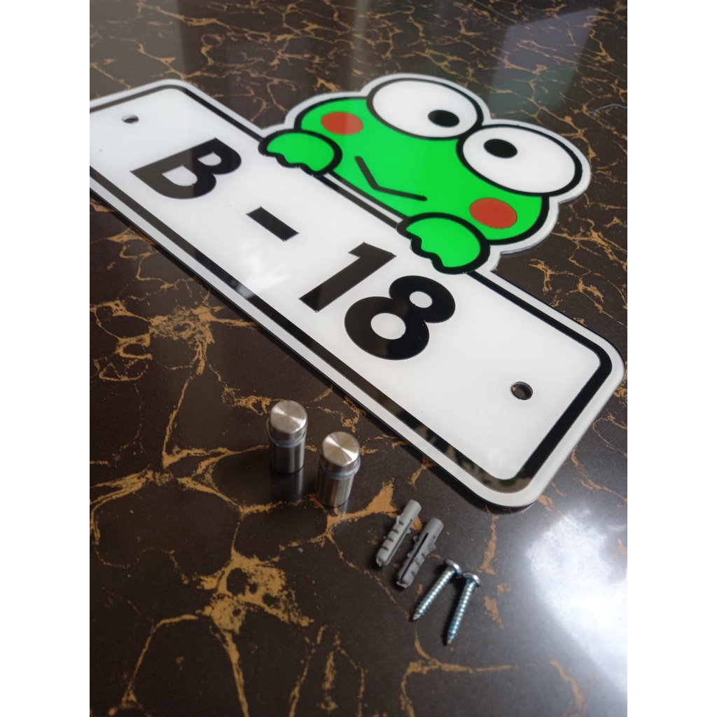 papan nomor rumah custom bentuk keroppi acrylic laser cuting free pen stainles