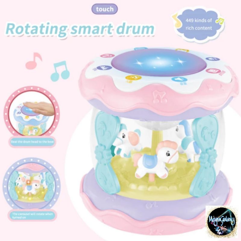 Mainan Edukasi Baby Smart Drum Music Rotating Merry Go Round Bayi Musical