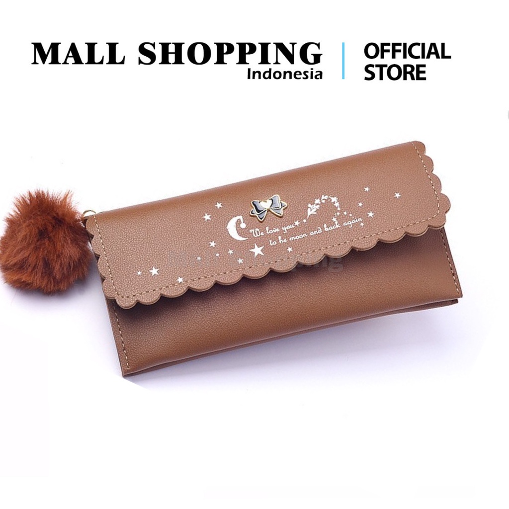 (COD) DOMPET PANJANG WANITA FREE POM-POM WOMEN WALLET KOREAN STYLE TERLARIS MURAH