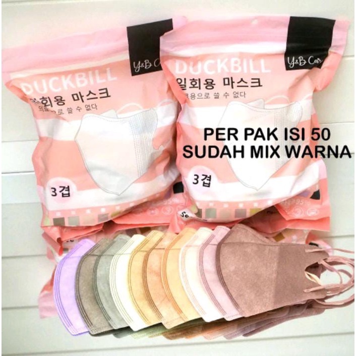 Masker Duckbill 3ply Anak anak Dewasa Warna Warni Earloop, Masker Premium isi 50Pcs Termurah