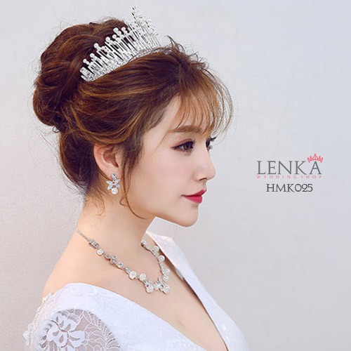 Aksesoris Pesta Pengantin Modern  Paket Crown Kalung Anting Wedding Lenka - HMK025