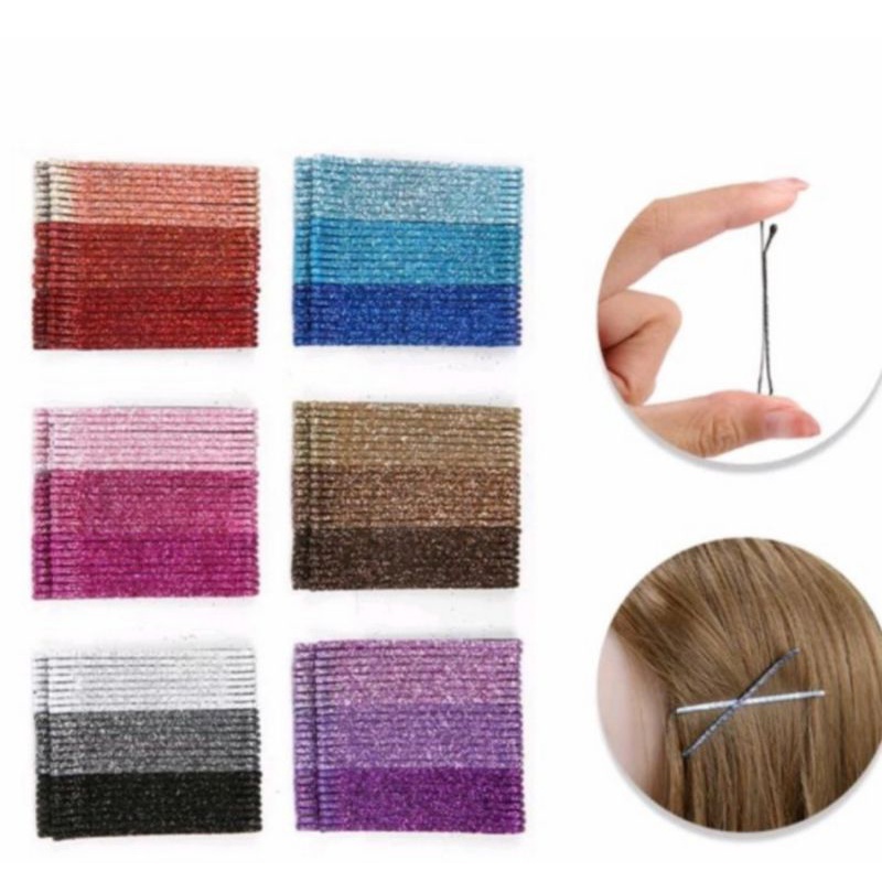 24Pcs Jepit Lidi Korea/ Jepit Lidi Slip Rambut Warna Warni Gliter