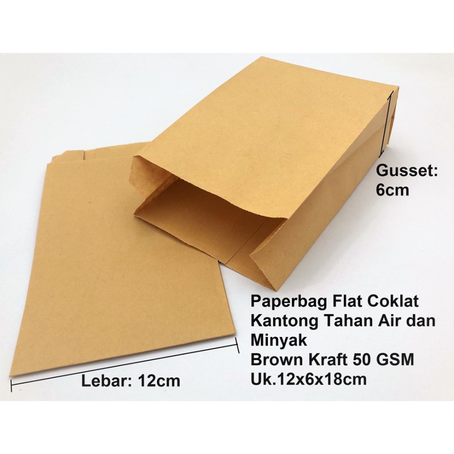 

(100 Pcs) Kantong kertas paperbag waterproof greaseproof foodgrade (coating cokelat polos s)