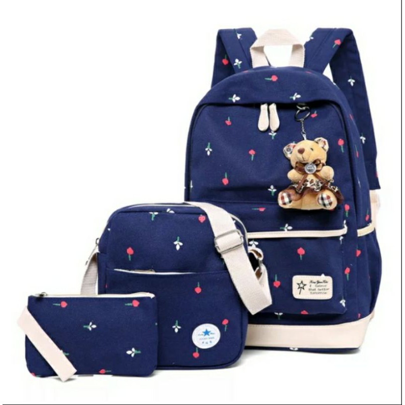 MOEZHA TAS _ Tas Sekolah (TULIP) Untuk Anak Perempuan Remaja Tas Ransel Lucu Backpack Besar Solid Kanvas PL952