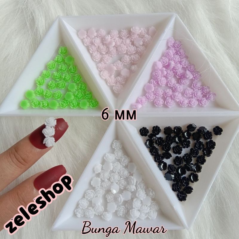 RESIN BUNGA WARNA UKURAN 6mm / Aksesoris Nail Art / Hiasan kuku