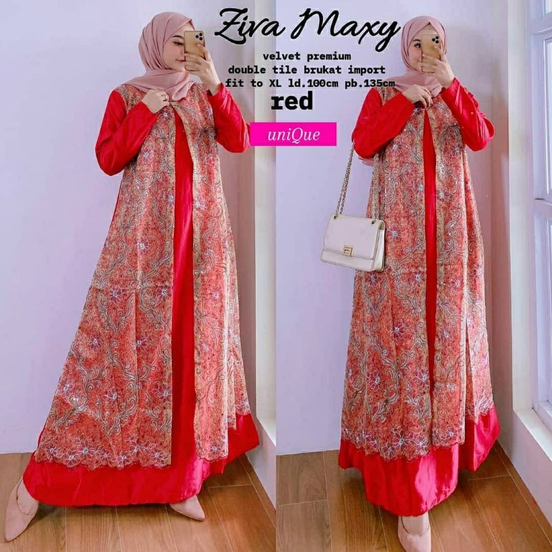 Zira Maxy, GAMIS WANITA MUSLIM CANTIK FIT XL BAHAN VELVET PREMIUM DOUBLE TILE BROCADE IMPORT LD 100 OOTD MODIS