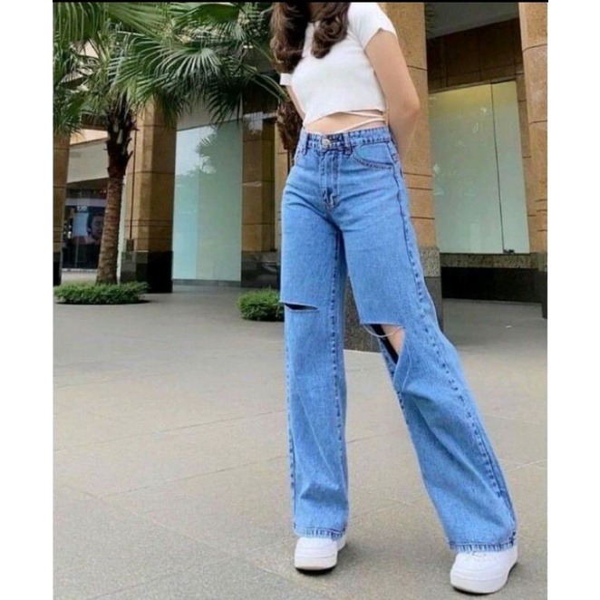 Shana High Waist Kulot Jeans Sobek Premium