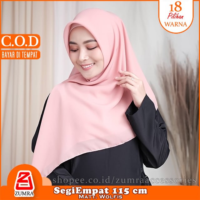 Jilbab Basic Segiempat 115 x 115 cm Matt Wolfis Woolpeach Lebih Tebal Best Quality Grade A