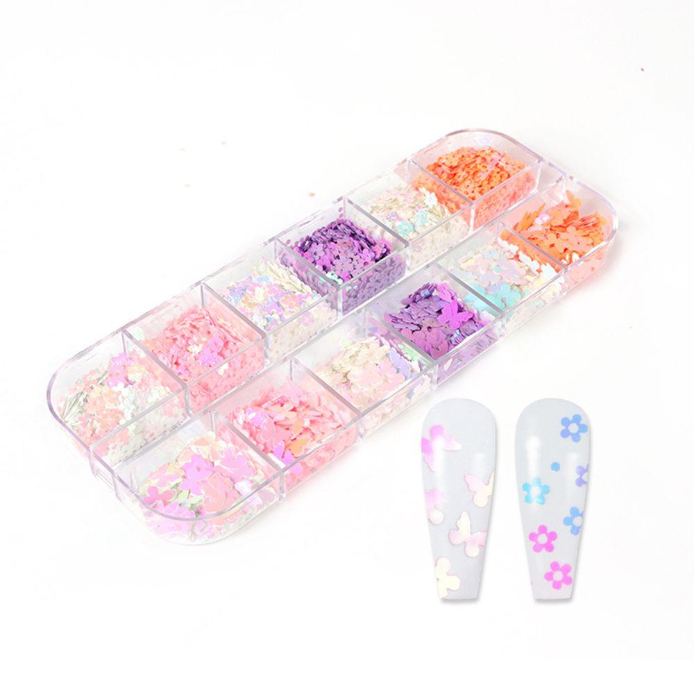 AUGUSTINA Agustina Nail Art Glitter Flakes Colorful Butterfly Plum Flower Flash DIY Dekorasi Kuku