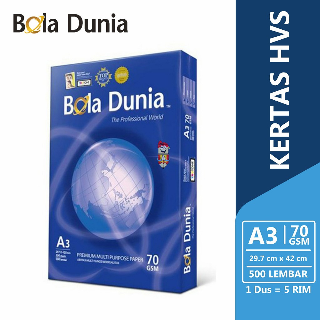 

Kertas HVS A3 Bola Dunia 70 GSM