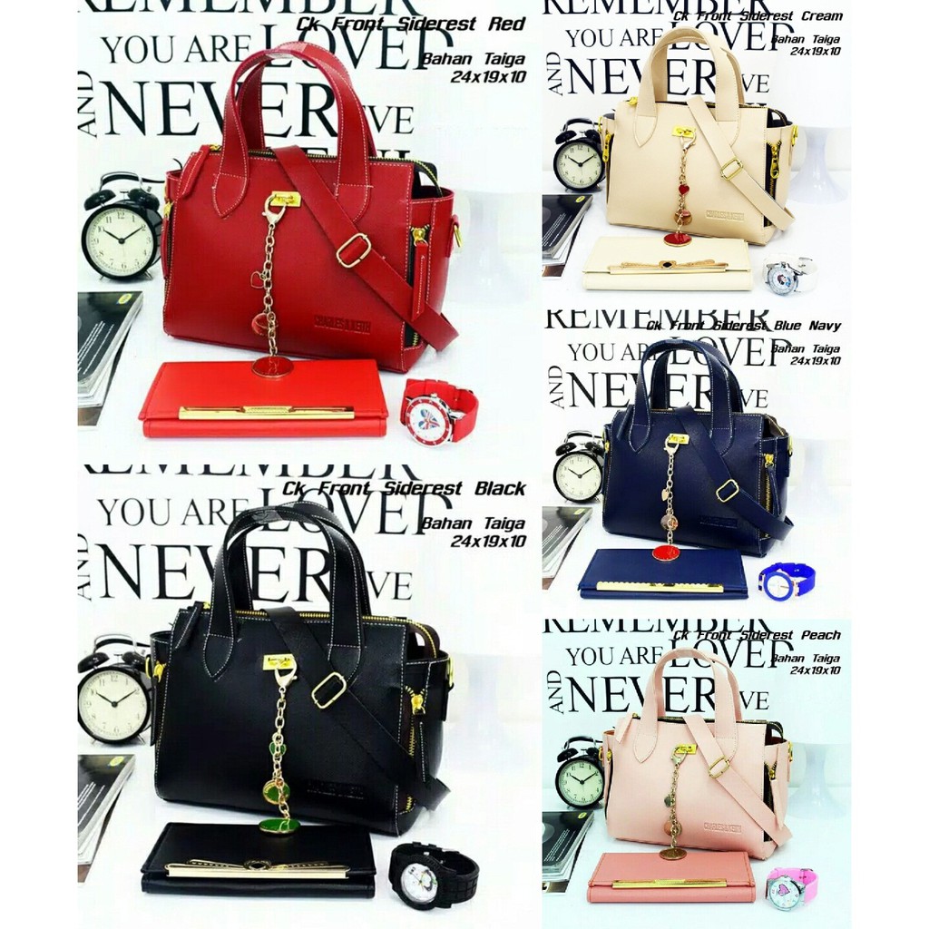 Paket 3 in 1 CK Front Siderest Set : Tas Wanita + Dompet + Jam Tangan