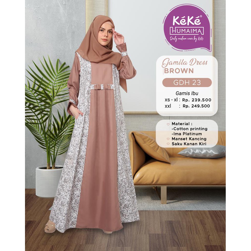 Gamis Terbaru Keke Humaima Gamila Dress GDH 23 Coklat Size S