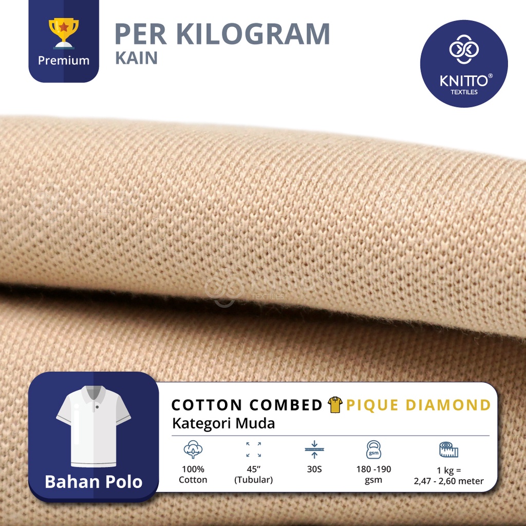 KAIN COTTON COMBED PIQUE DIAMOND 30S KATEGORI WARNA MUDA ( BAHAN POLO ) - KNITTO
