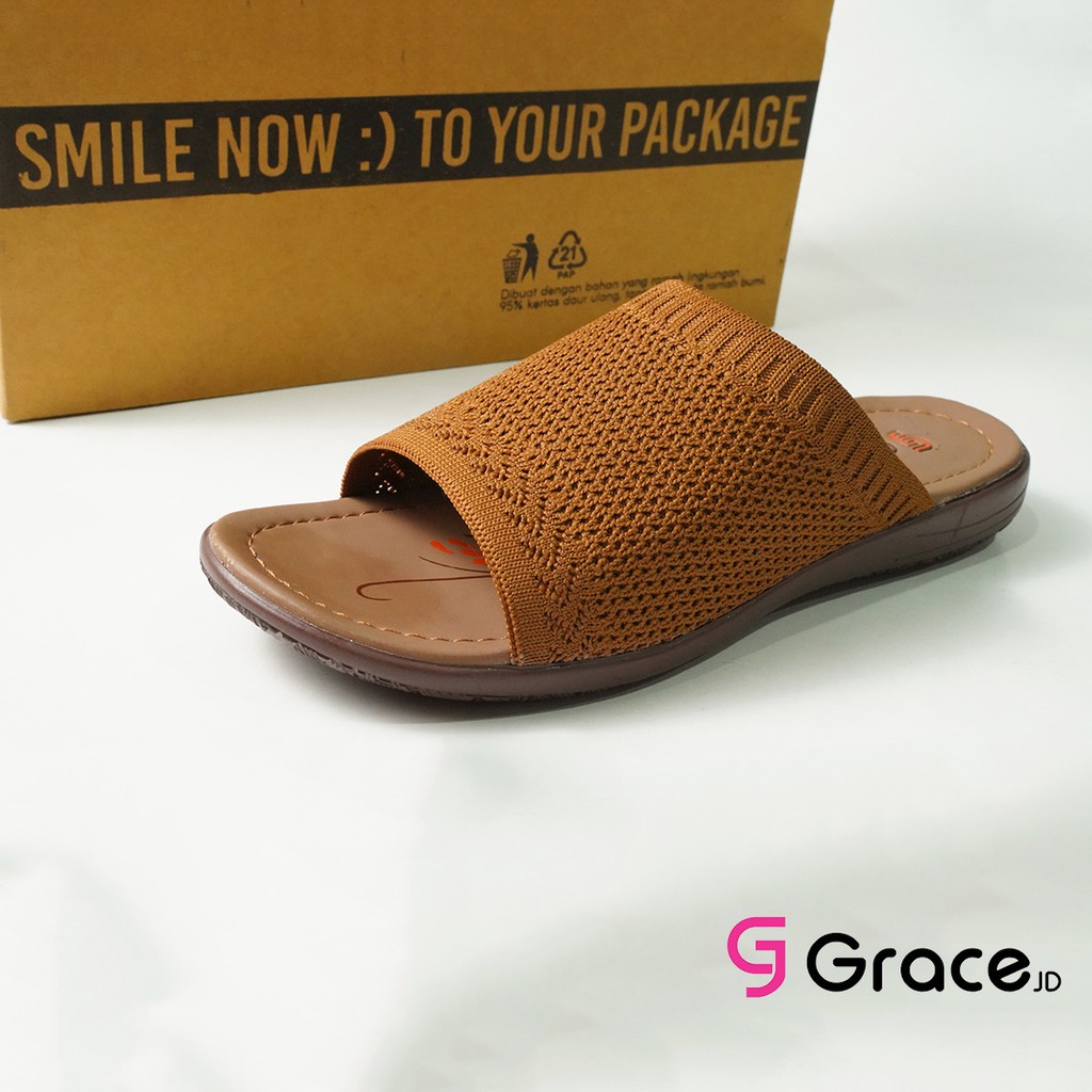 Grace(RJB 01)/Sandal Teplek Wanita Distro Selop Rajut elastis Flat/sandal slop karet rajut cewek Murah-1