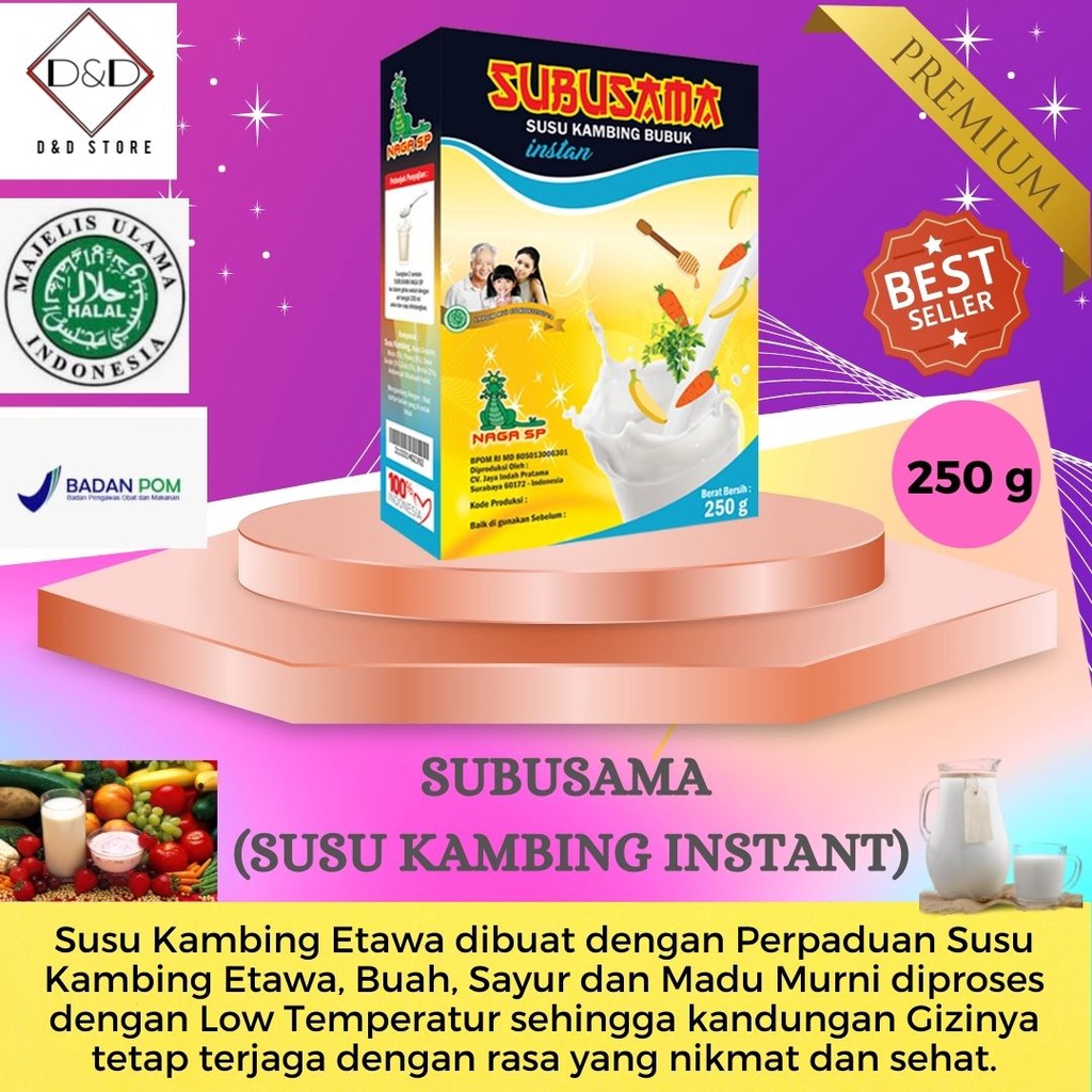 

Susu Kambing Etawa SUBUSAMA Minuman Susu Kambing Asli Murni Etawa SUBUSAMA (Susu Buah Sayur Madu) NAGA SP 250g SUBUSAMA Susu Diet Premium Murah Organik