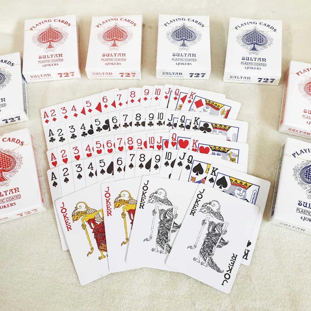 Kartu Remi Sultar Playing Card 727 Play Cards 4 Joker Plastic Coated Licin/Glossy/Slick Standar Internasional Original