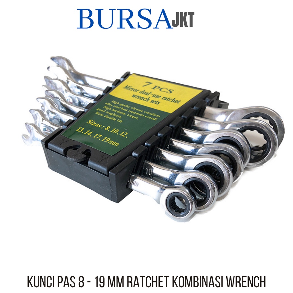 KUNCI RING PAS RATCHET KOMBINASI 2IN1 CHROME VANADIUM HAND TOOL 7IN1