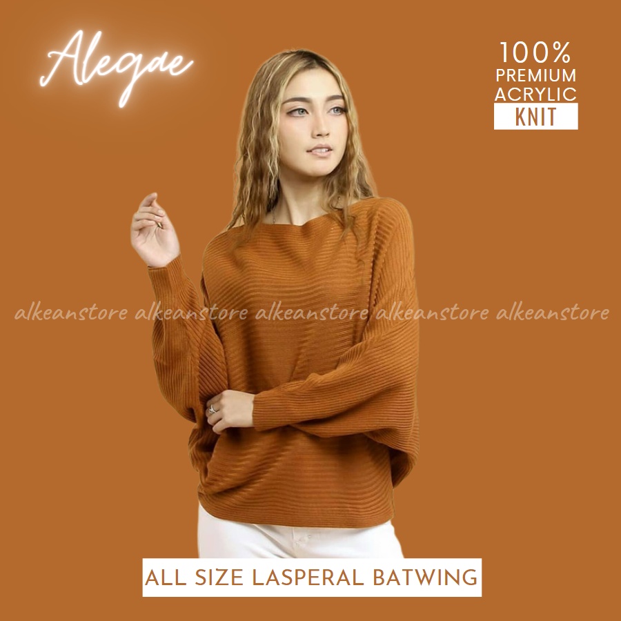 Alegae Baju Rajut Batwing Blouse Wanita Korea Premium Outer Tshirt Knitwear Original-Coral