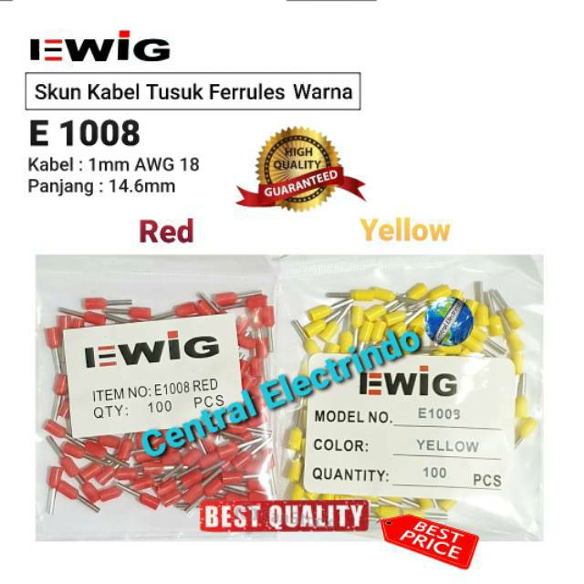 Skun Kabel Ferrules Warna E 1008 Kabel 1mm AWG 18 EWIG.