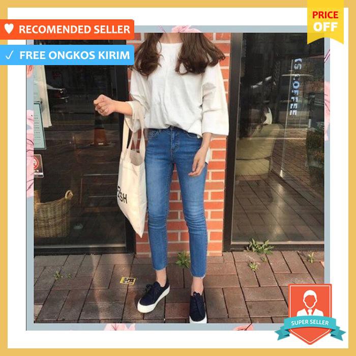 Jsk 9131 Custom Unfinished Cut Celana Skinny Jeans Wanita Gaul Biru, 27