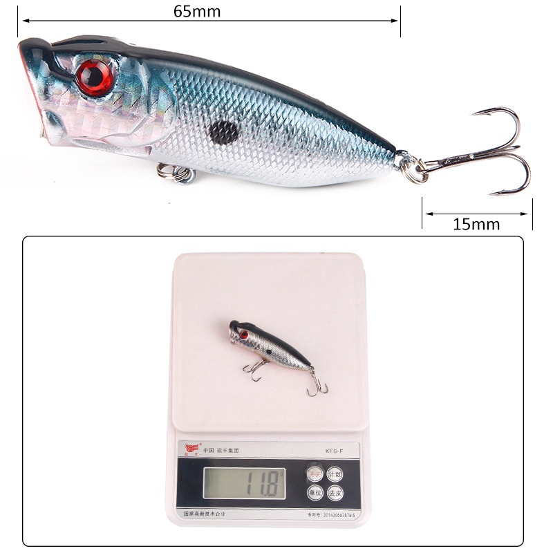 1Pcs 7Cm 11.8G Bait Buzz Bait Lure Whopper Popper Plastic Bait Fishing Bait 2 Treble Hooks Floating Lure Fishing Accessories