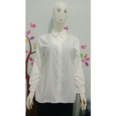 Kemeja wanita Casual Jumbo Lengan Panjang Polos Putih Basic Kerja Aurel Giovani-Putih