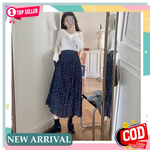 Rok Wanita Polkadot Kantor Premium Pesta Ootd Murah Q7W7 Skirt Elegan Flare Korean Style Rempel Terl
