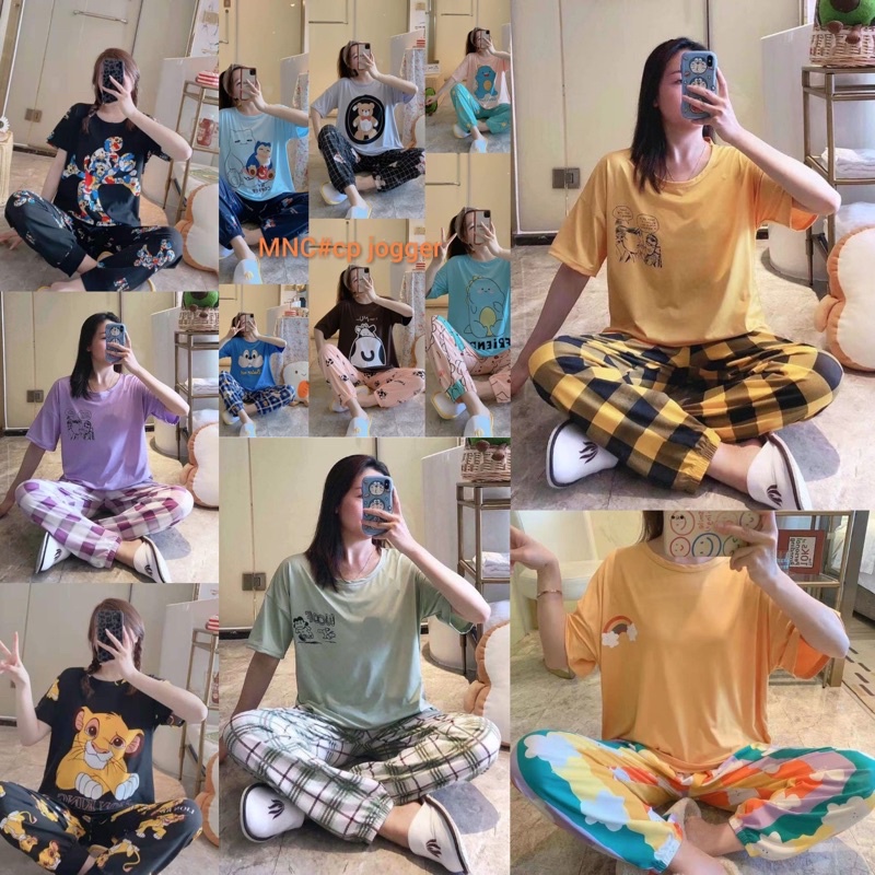 QC - SET BAJU TIDUR / PIYAMA WANITA CP JOGER KAOS IMPORT