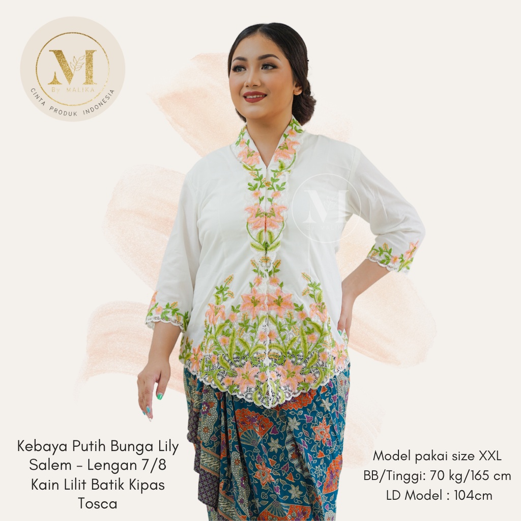 Baju Kebaya Encim Putih Bunga Lily Lengan 7/8 MALIKA Atasan Kebaya Ncim Modern-2