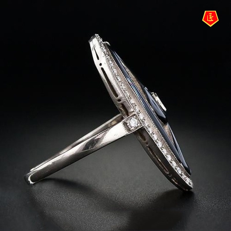 [Ready Stock]Creative Retro Full Diamond Oval Ring