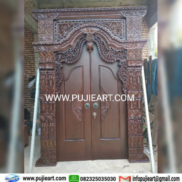 Pintu Gebyok Klasik Kayu Jati Jepara, Gapura Gebyok Minimalis Modern, Kusen Pintu Jati Ukir Gebyok