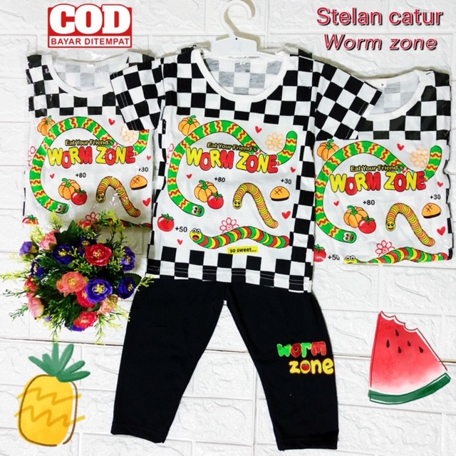 STELAN ANAK WORM ZONE KOTAK / STELAN ANAK / BAJU ANAK / ATASAN ANAK