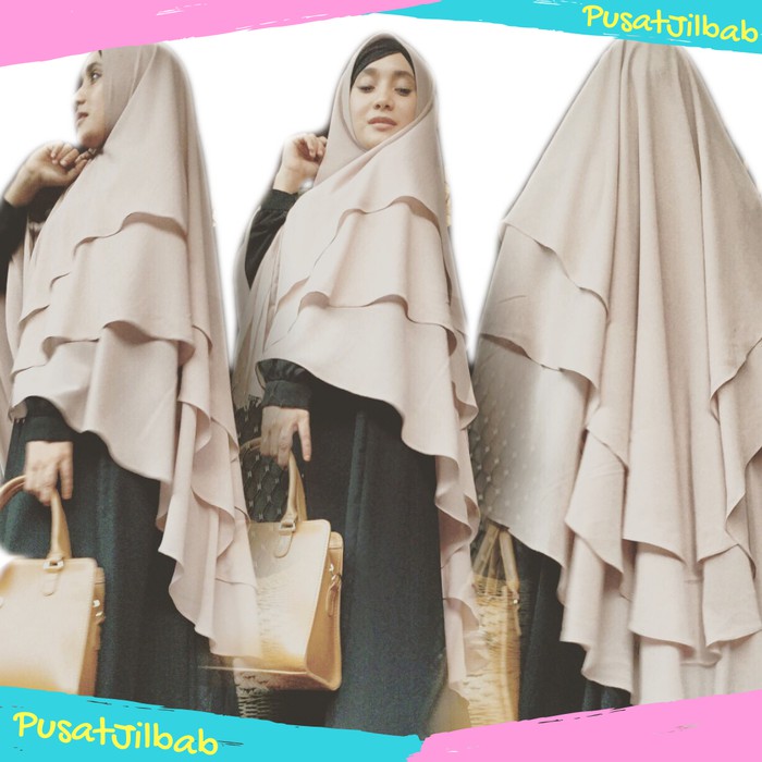 Hijab Jilbab Khimar Syari Jumbo Kinari 3 Layer / Grosir Jilbab Syari