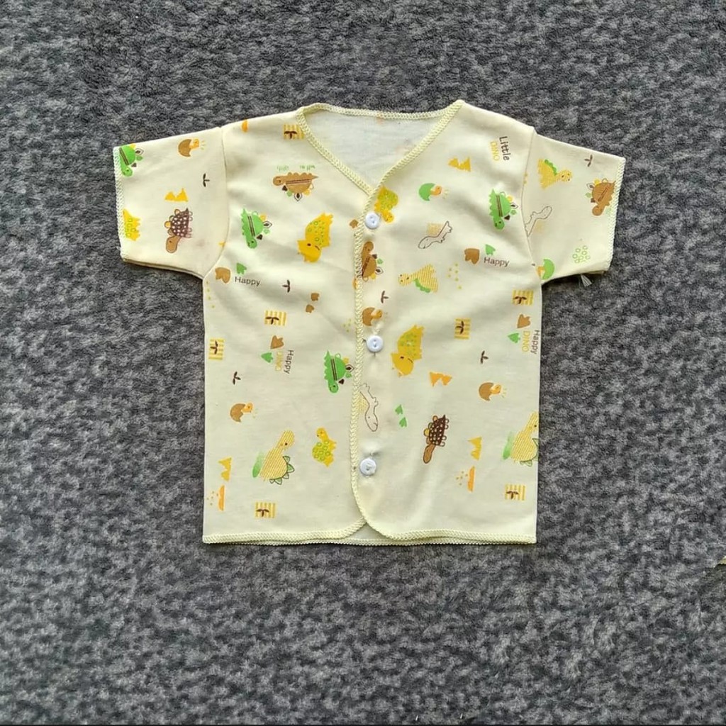 3 Pcs Baju Bayi Elvira Baby - Baju Kancing Lengan Pendek - Mix 3 Warna Bermotif