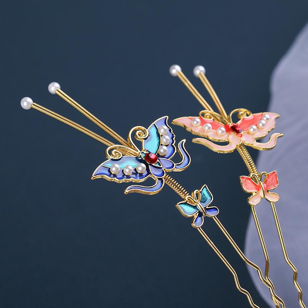 NICKOLAS1 Butterfly Hair Stick DIY Vintage Membuat Hairwear Metal Untuk Wanita Cosplay Pin Rambut Tetesan Minyak