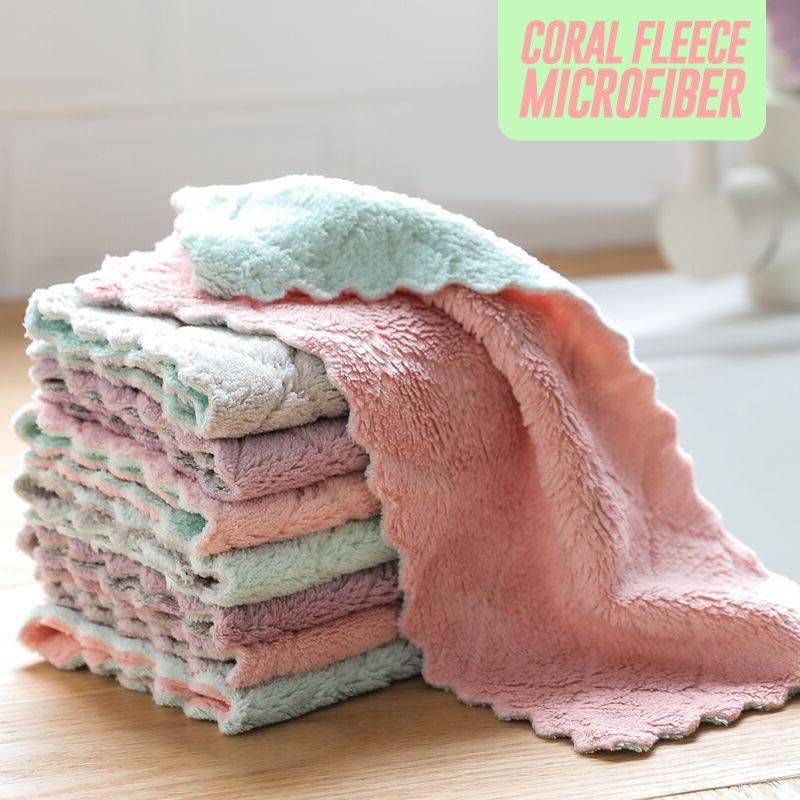 KAIN LAP CORAL FLEECE DAPUR TEBAL ANTI MINYAK CUCI PIRING MICROFIBER KAIN LAP SERBAGUNA