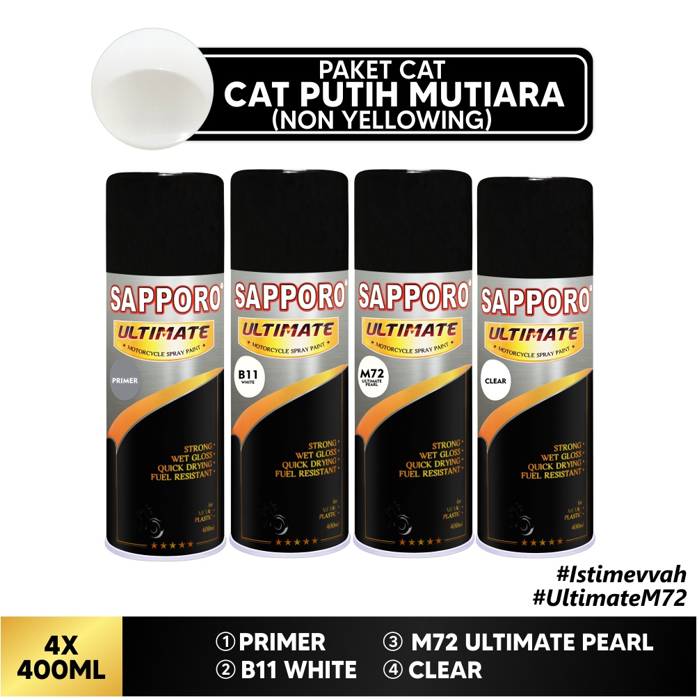 Paket Cat Putih Mutiara Non Yellowing / Anti Menguning / Sapporo Ultimate / Cat Aerosol Terbaik