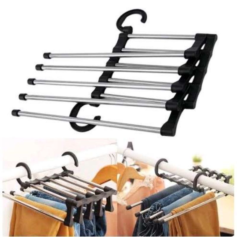 5 in 1 stainless hanger magic hanger gantungan syal baju celanan jilbab