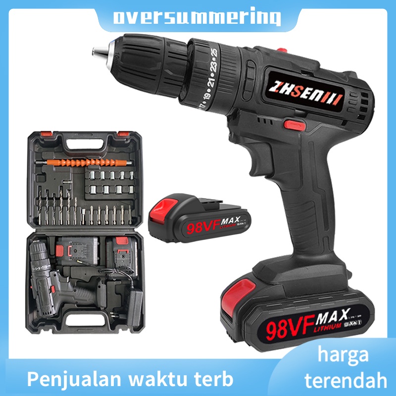 NEW Bor Baterai / Bor dampak / Mesin Bor Cordless / Bor Listrik / Beton Besi Kayu Full 98Vf Set Pilihan Bor Tanpa Kabel Bor Listrik Bor Tanpa kabel Set Lengkap Mata Bor Cordless Drill Full Set Of Drill Bits