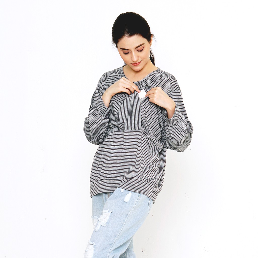 

Mamibelle Hala Blouse Hamil & Menyusui Light Grey Premium