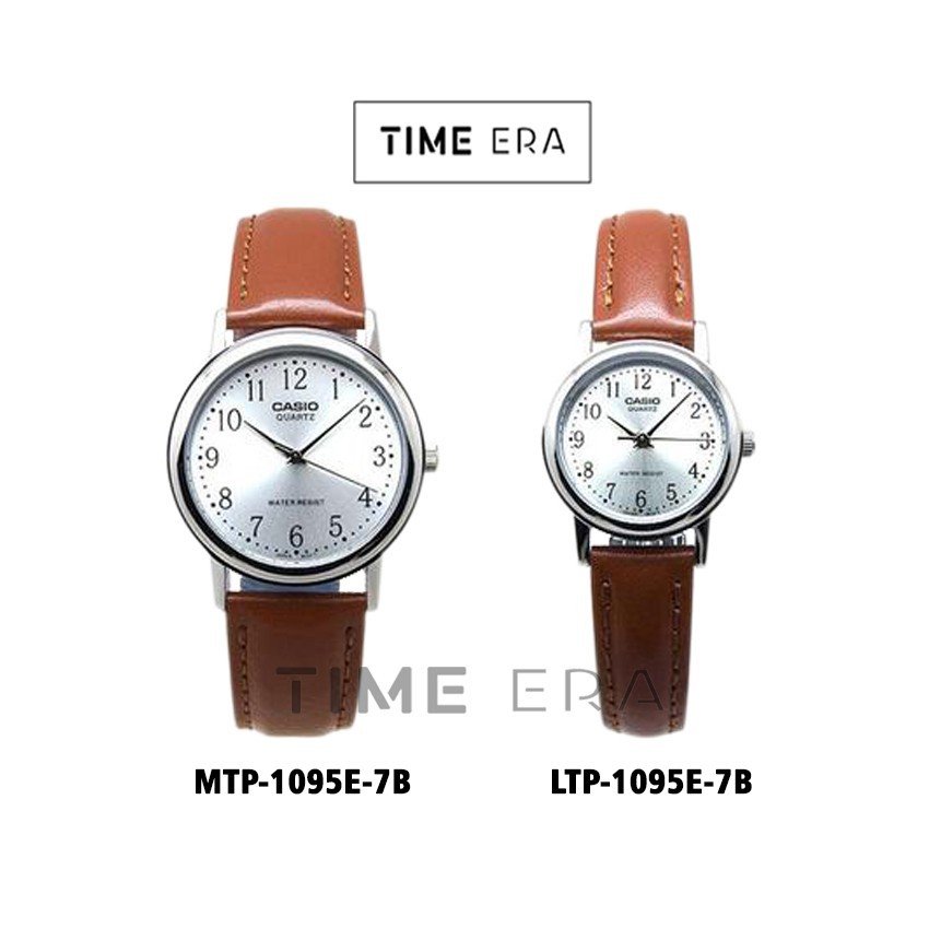 Casio Original MTP-1095E-7B / LTP-1095E-7B Jam Tangan Kulit Couple Coklat