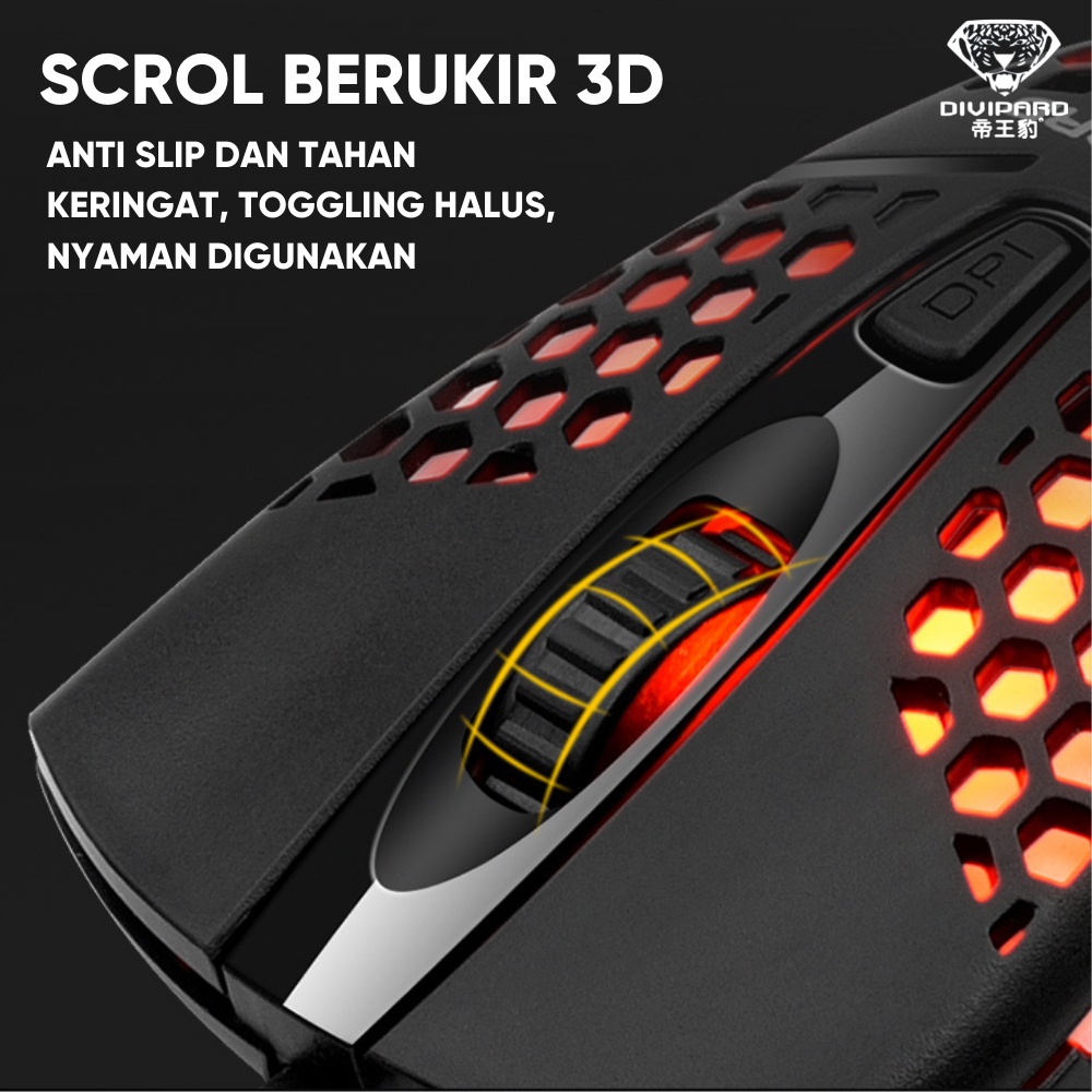 Mouse Gaming Model Honey Comb Divipard OP-50 7 LED RGB 7200DPI