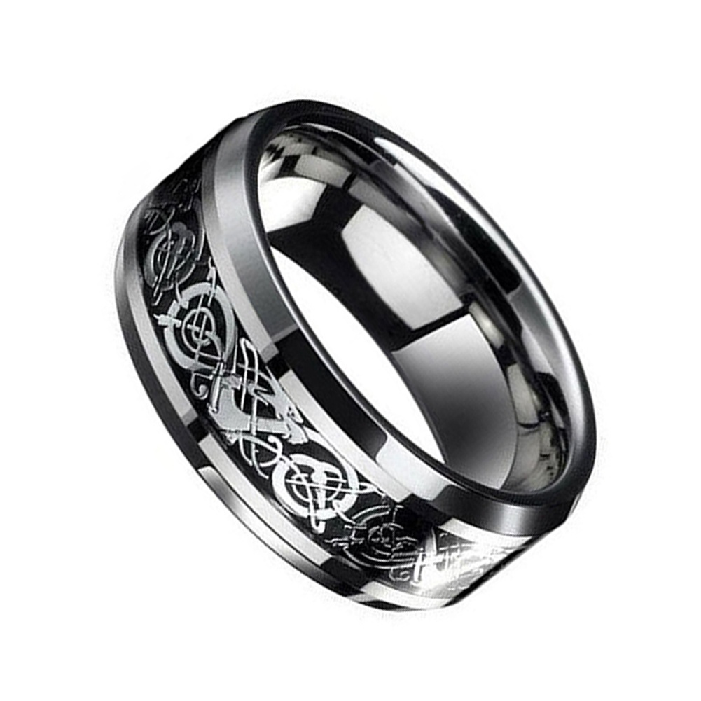 Hu Hu Hu Hu Hu Alat Bantu Pasang Kacamata♡ Cincin Desain Naga Celtic Bahan Titanium Steel Gaya Punk Untuk Pria Dan Wanita