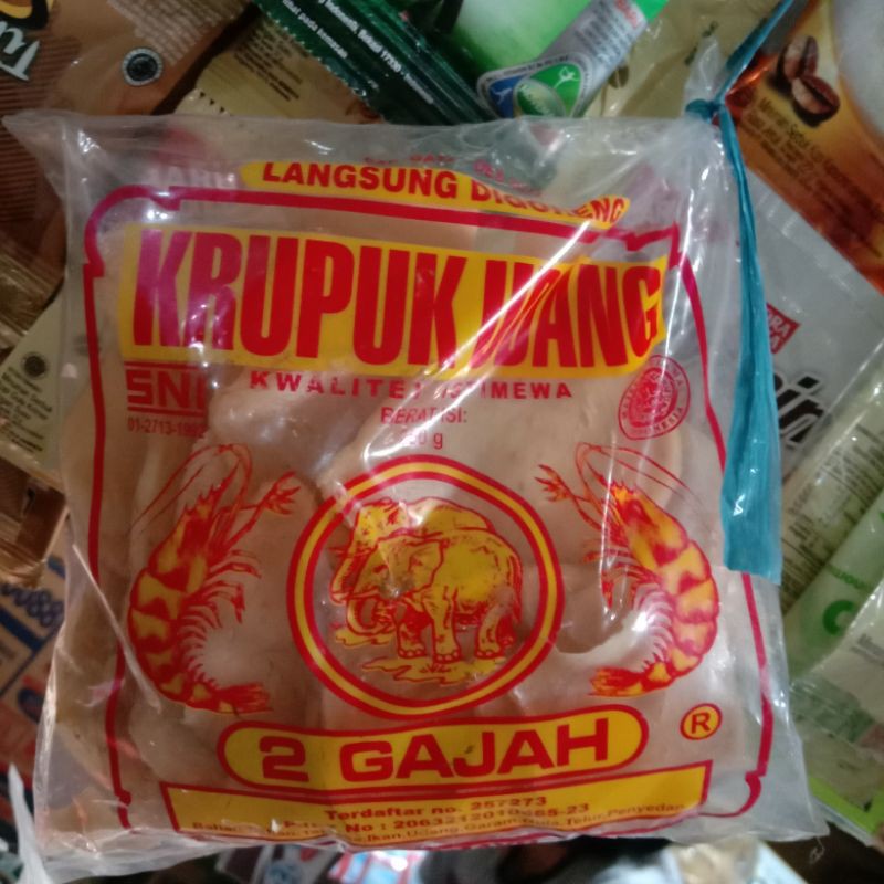 

kerupuk udang cap 2 gajah kemasan 250g