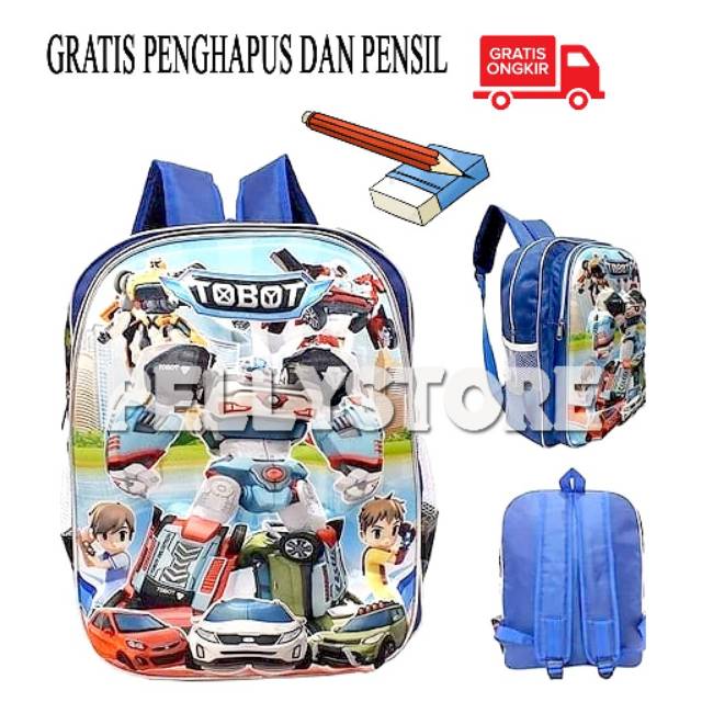 TAS TOBOT EMBOS TAS ANAK KARAKTER TOBOT TAS ANAK SD TAS ANAK GRATIS PENSIL DAN PENGHAPUS