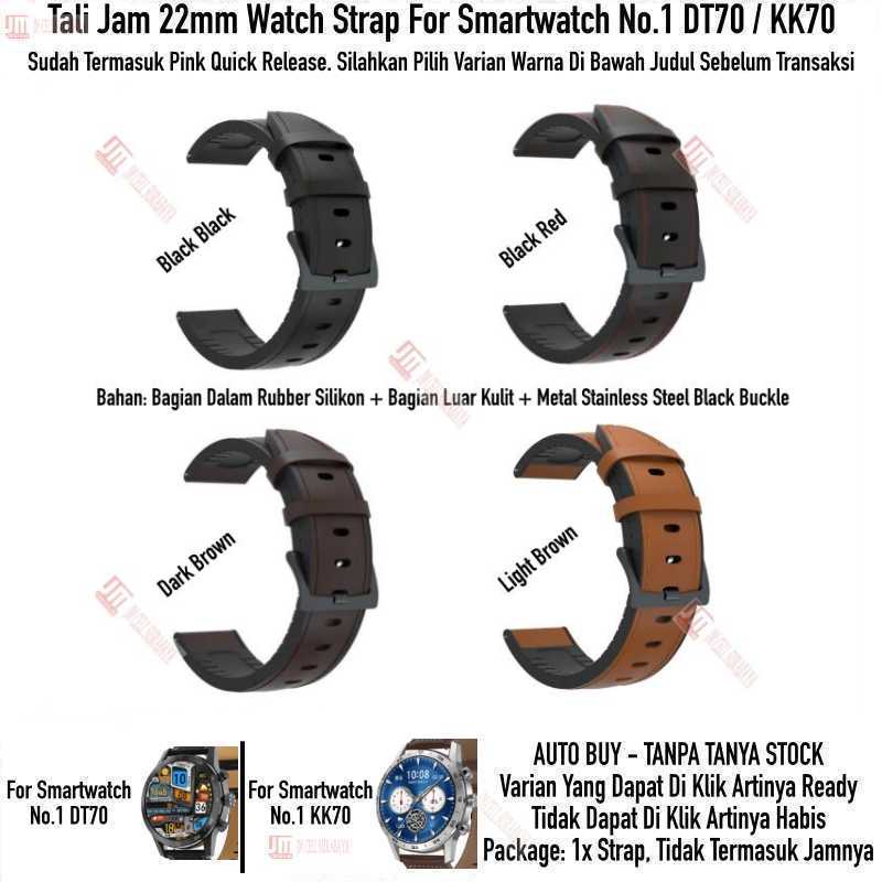 Tali Jam 22mm Watch Strap Smartwatch No.1 DT70 / KK70 - Hybrid Rubber Metal Black Buckle