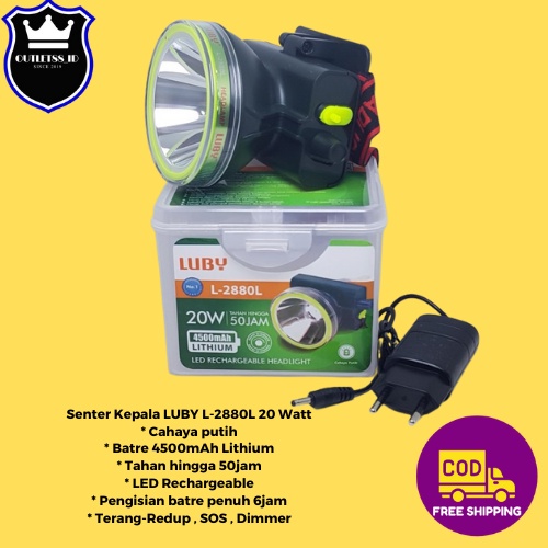 Senter Kepala Luby L-2880L 20 Watt Headlamp Outdoor | Senter Led Super Terang | Lampu Senter 20W